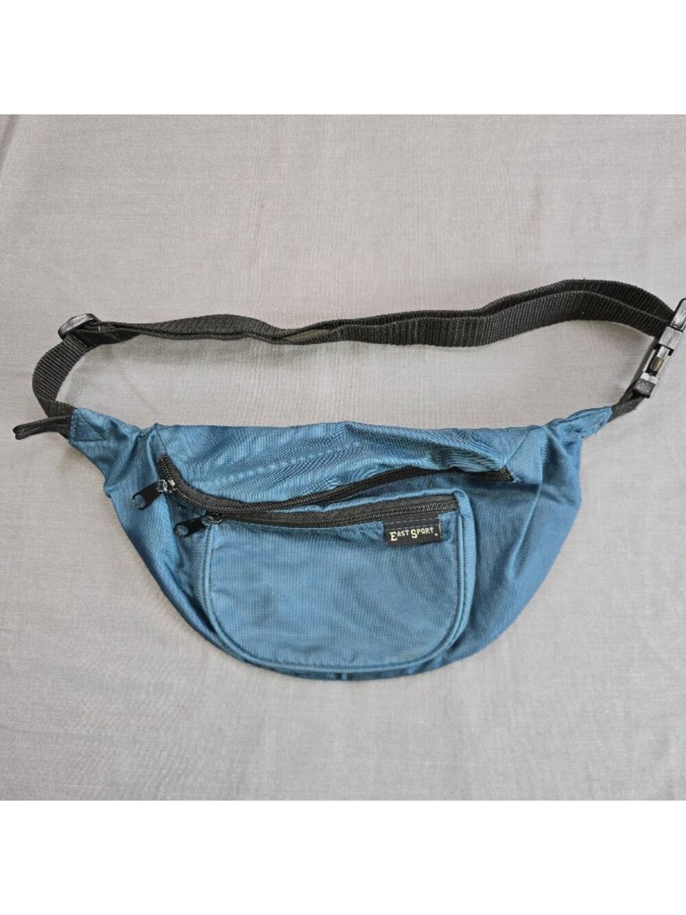 Vintage East Sport Waist Fanny Pack Blue Nylon Lightweight Belt Zip Pockets